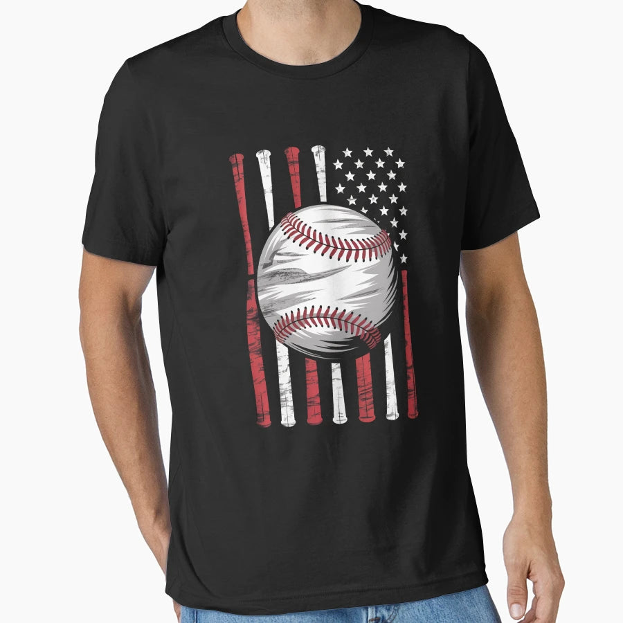 Baseball Usa Flag American Flag T-Shirt - Trendy Graphic for Adults - T-Shirt, Sweatshirt, Hoodie