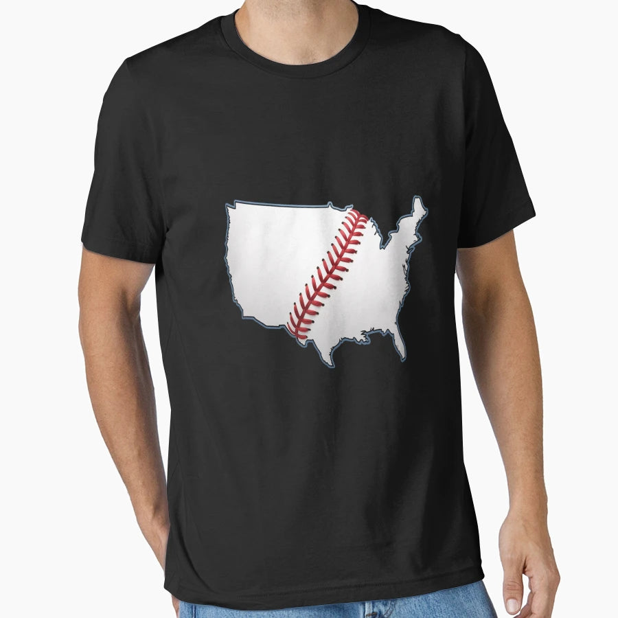 Usa United States Baseball Stitch T-Shirt - Fun Novelty Design for Adults - T-Shirt, Sweatshirt, Hoodie