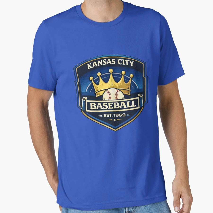 Kansas City Baseball Badge Royal Blue T-Shirt - Trendy Graphic for Adults - T-Shirt, Sweatshirt, Hoodie