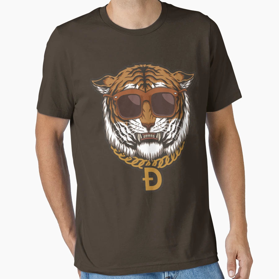 Funny Gangster Tiger Dogecoin Gold T-Shirt - Trendy Graphic for Adults - T-Shirt, Sweatshirt, Hoodie