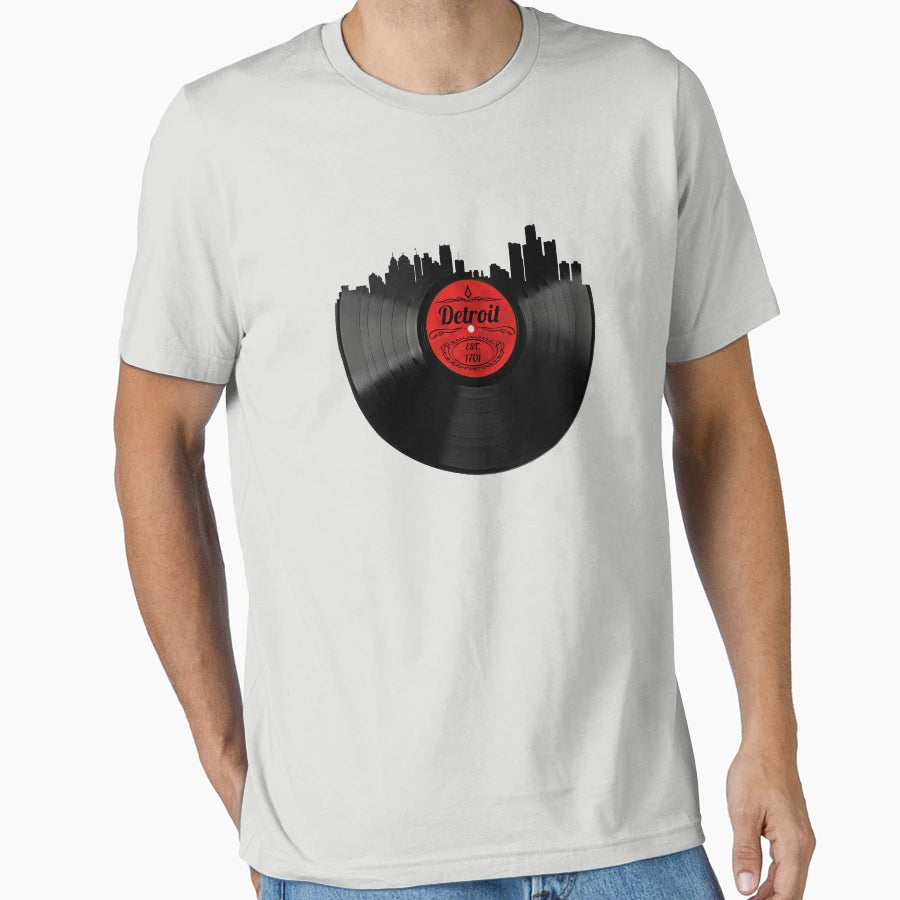 Detroit Michigan Vinyl Record Skyline T-Shirt - Casual Everyday Wear Unisex - T-Shirt, Sweatshirt, Hoodie