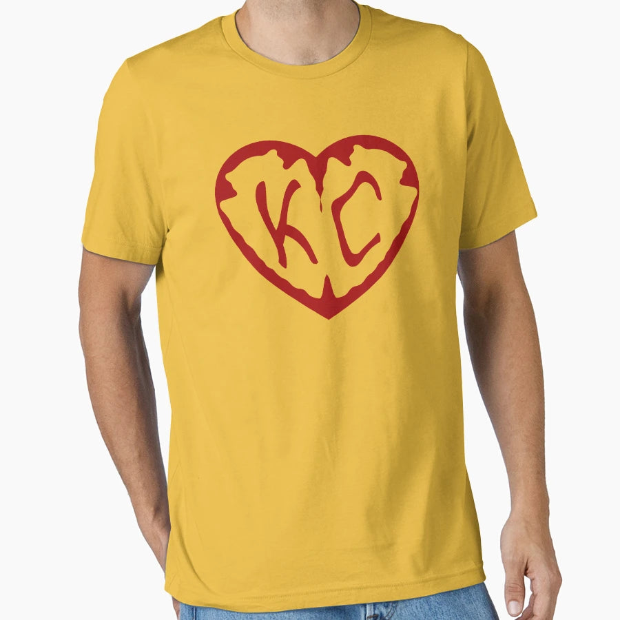 Kc Heart Football Red T-Shirt - Aesthetic Graphic for Adults - T-Shirt, Sweatshirt, Hoodie