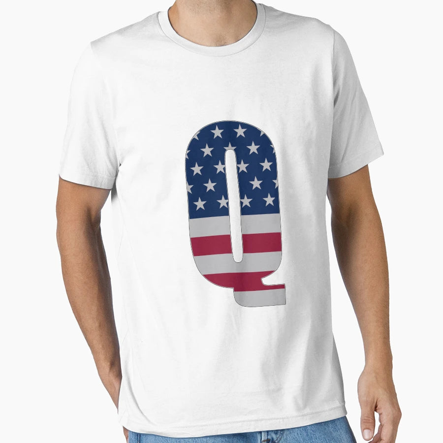 Us Flag Monogram Letter Q 4Th July T-Shirt - Casual Everyday Wear Unisex - T-Shirt, Sweatshirt, Hoodie