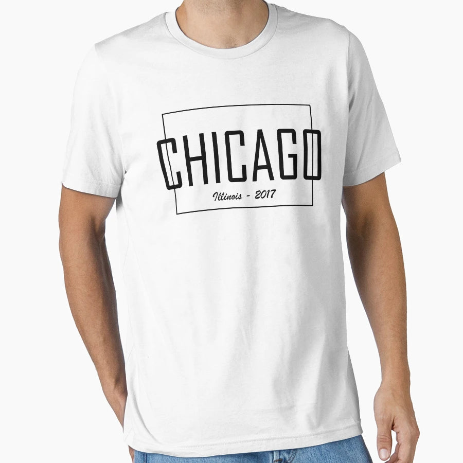 Chicago Illinois Black Square T-Shirt - Trendy Graphic Men Women - T-Shirt, Sweatshirt, Hoodie