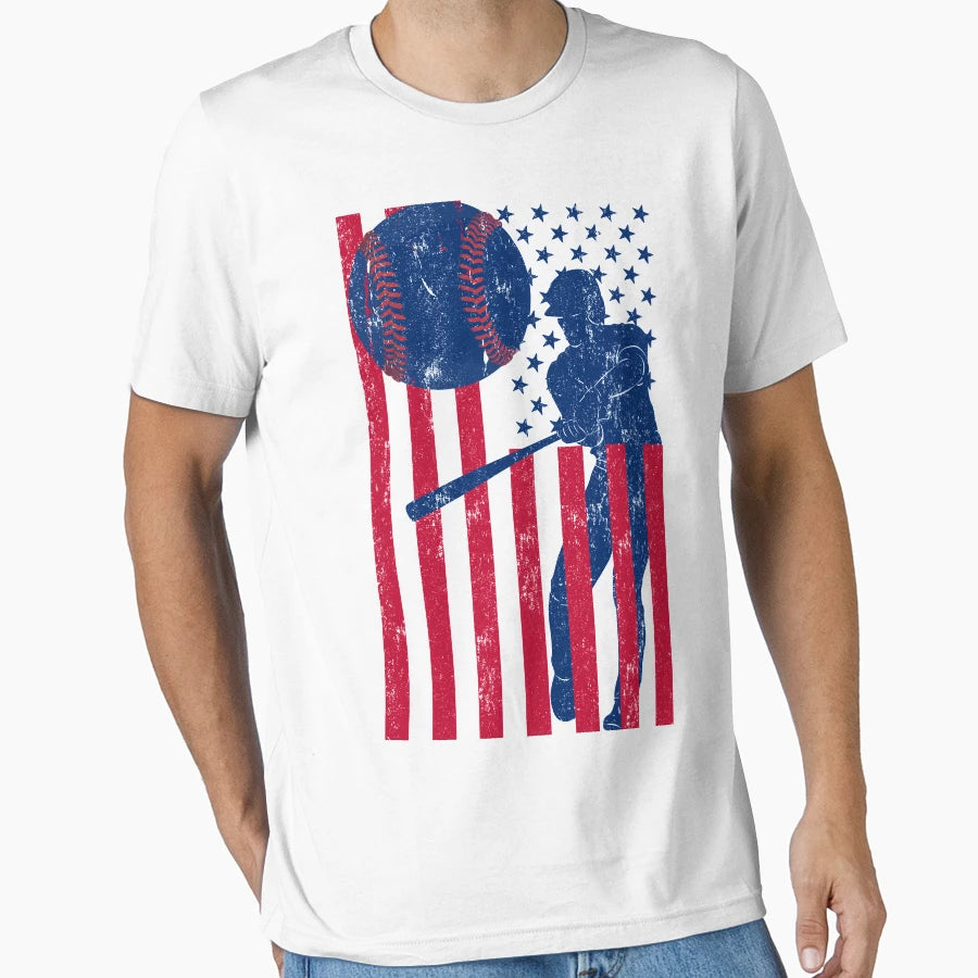 Baseball Softball American Flag T-Shirt - Trendy Graphic Unisex - T-Shirt, Sweatshirt, Hoodie