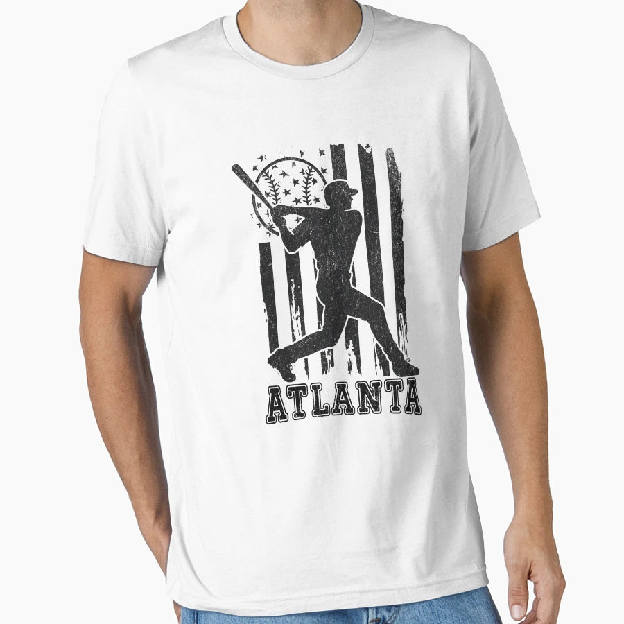 Atlanta Baseball Usa Flag T-Shirt - Minimalist Print for Adults - T-Shirt, Sweatshirt, Hoodie