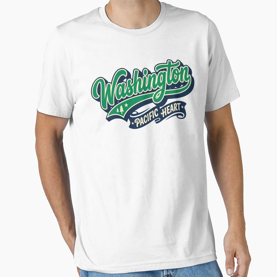 Washington State Pacific Heart Script T-Shirt - Novelty Apparel Men Women - T-Shirt, Sweatshirt, Hoodie