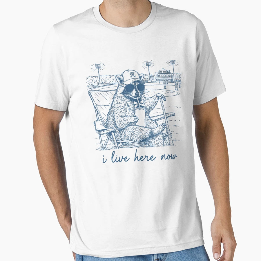Raccoon Meme I Live Here Now Baseball T-Shirt - Unique Graphic Unisex - T-Shirt, Sweatshirt, Hoodie