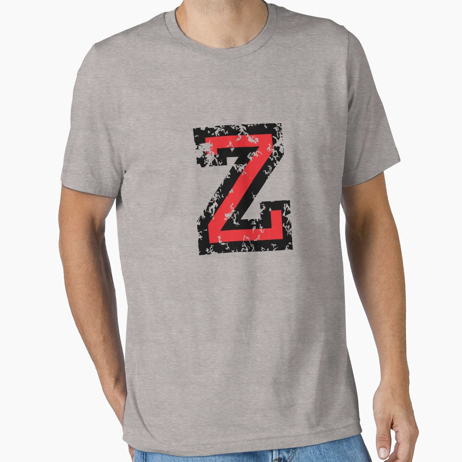 Letter Z Distressed Two Color Black T-Shirt - Casual Everyday Wear Unisex - T-Shirt, Sweatshirt, Hoodie