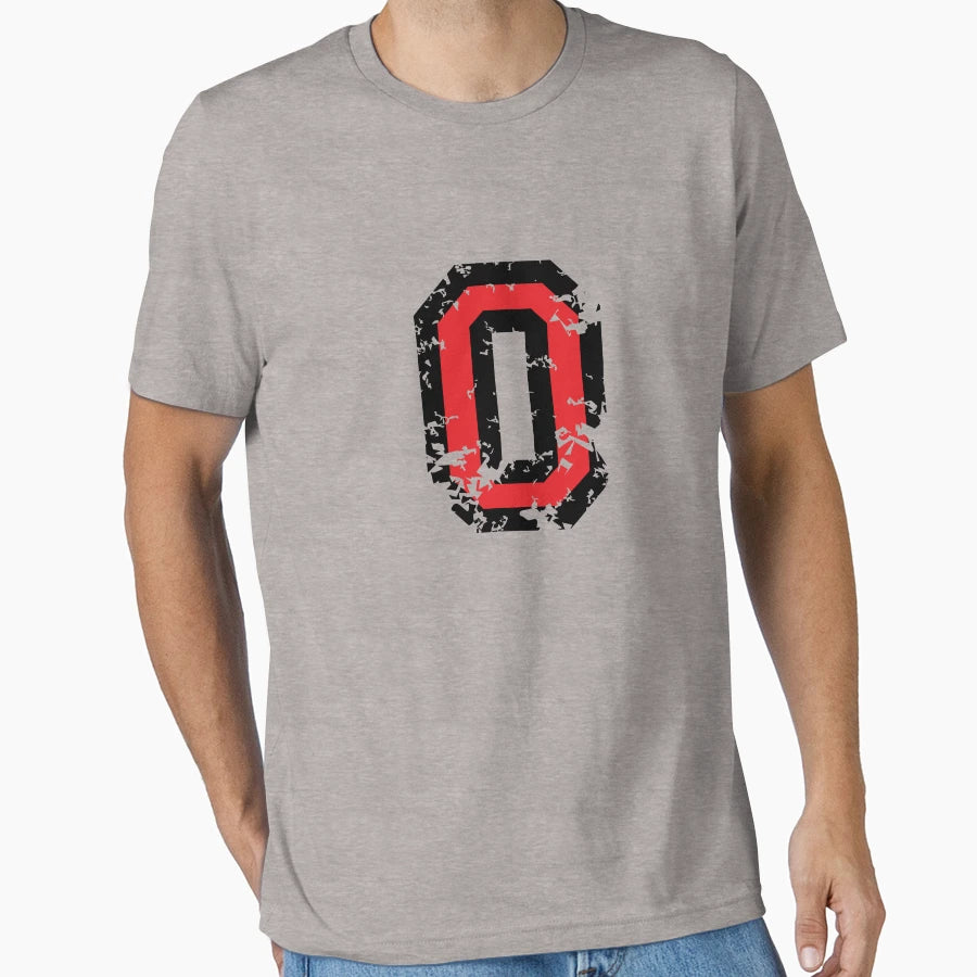 Letter O Distressed Two Color Black T-Shirt - Novelty Apparel for Adults - T-Shirt, Sweatshirt, Hoodie