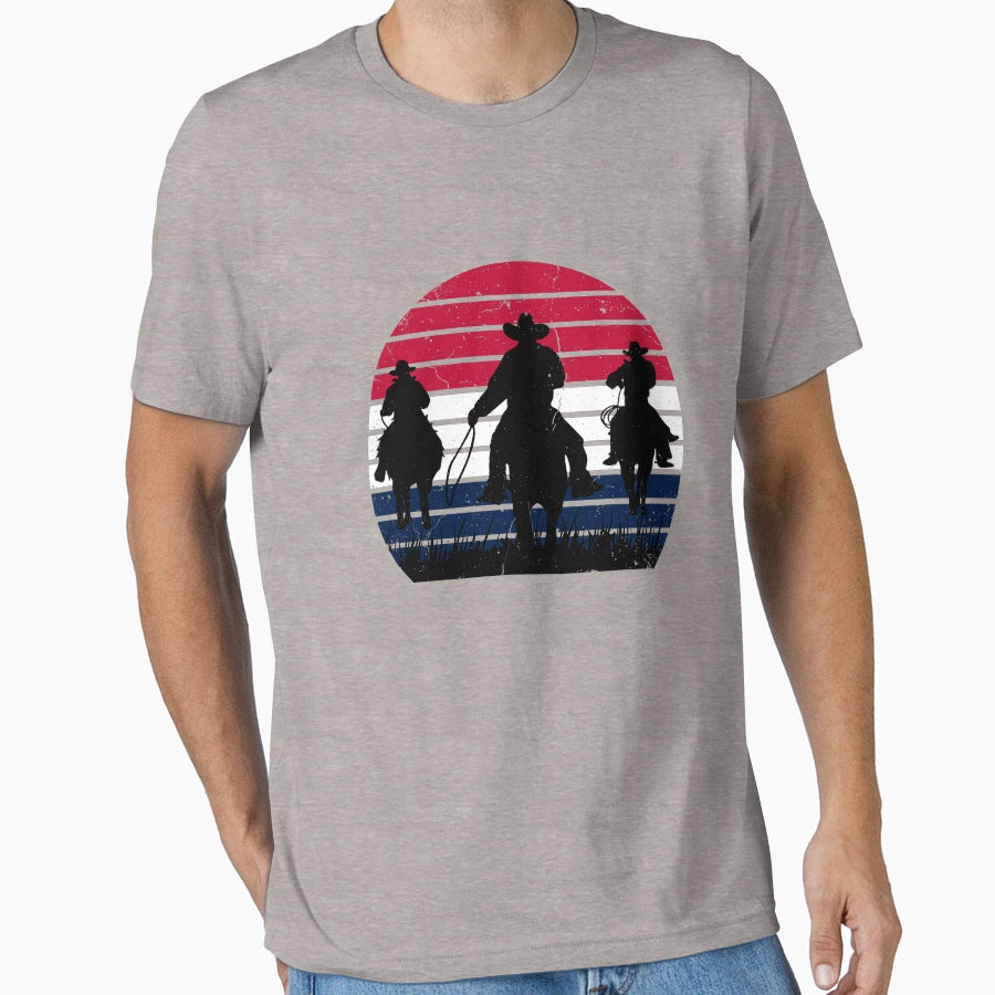 Sunset Cowboy Horse Riding T-Shirt - Minimalist Print Unisex - T-Shirt, Sweatshirt, Hoodie
