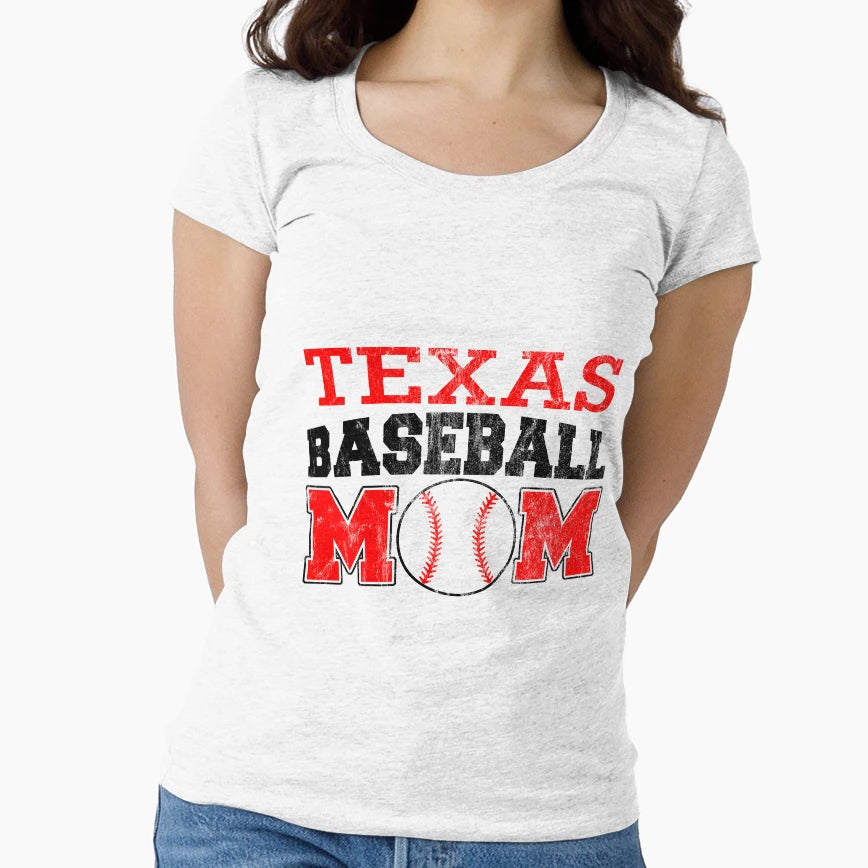 Texas Baseball Mom Baseball Motif T-Shirt - Aesthetic Graphic for Adults - T-Shirt, Sweatshirt, Hoodie