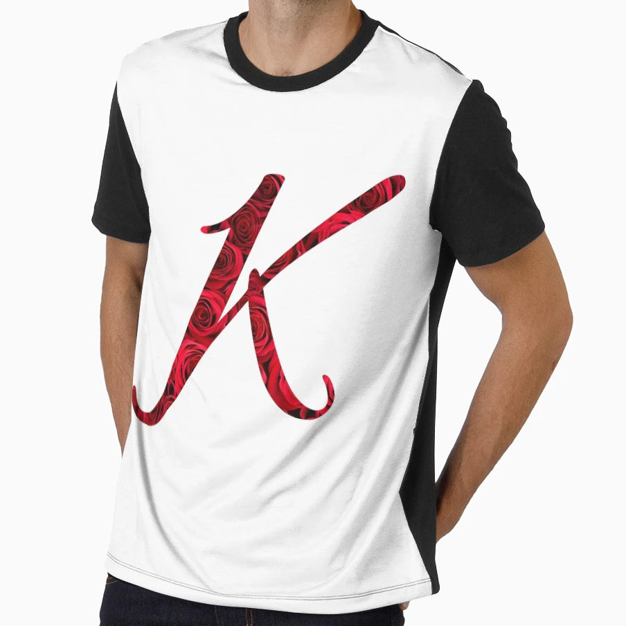 Letter K Red Rose T-Shirt - Fun Novelty Design for Adults - T-Shirt, Sweatshirt, Hoodie