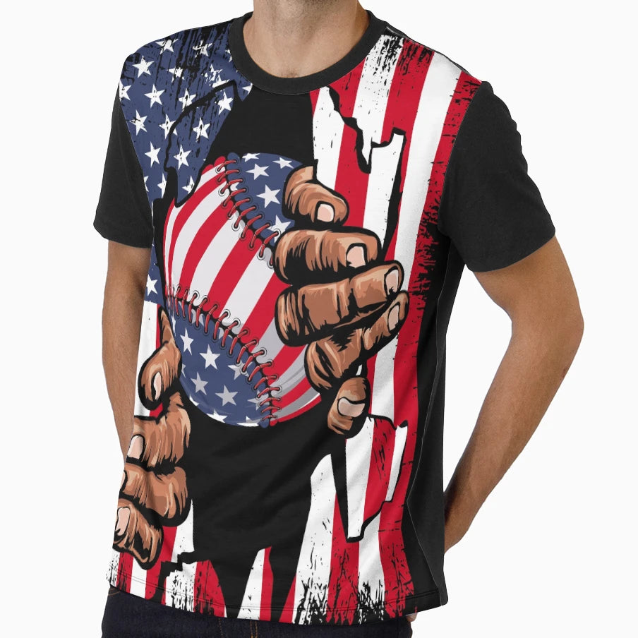Baseball Softball American Flag T-Shirt - Casual Everyday Wear for Adults - T-Shirt, Sweatshirt, Hoodie
