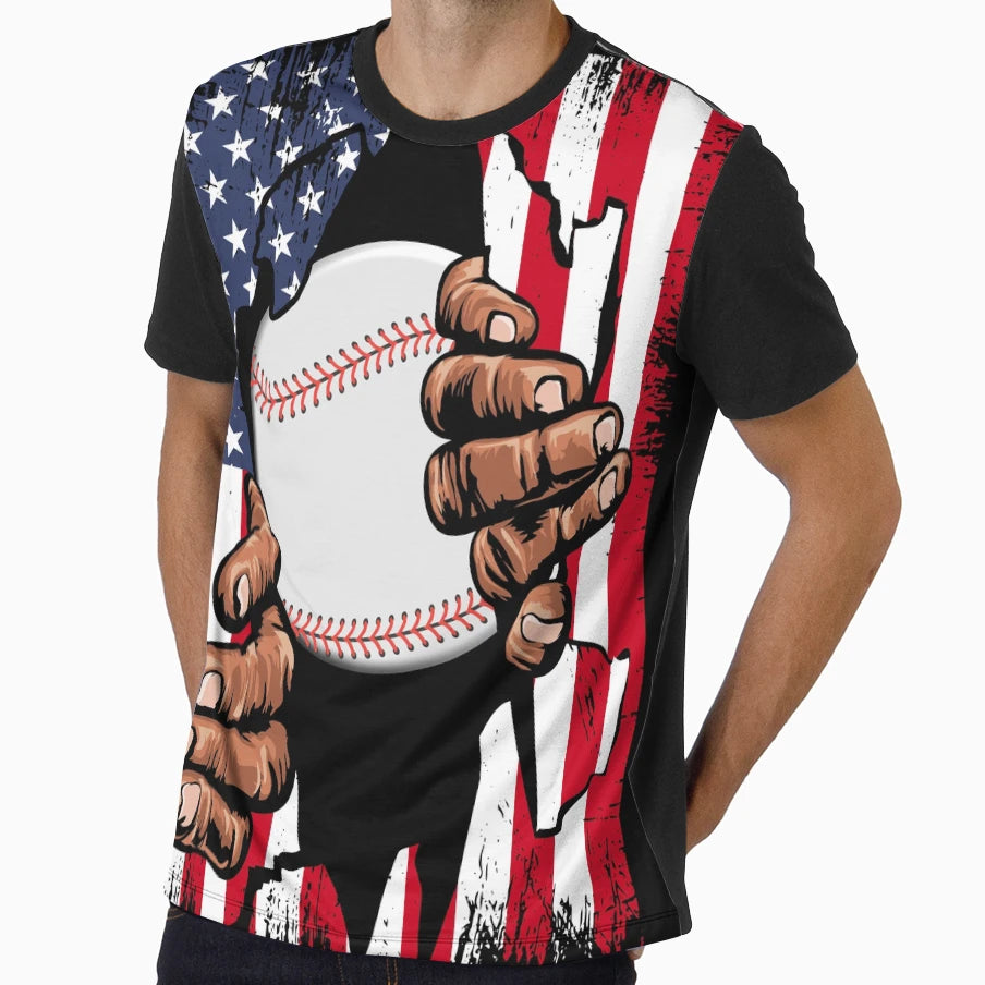 Baseball Softball American Flag T-Shirt - Novelty Apparel for Adults - T-Shirt, Sweatshirt, Hoodie