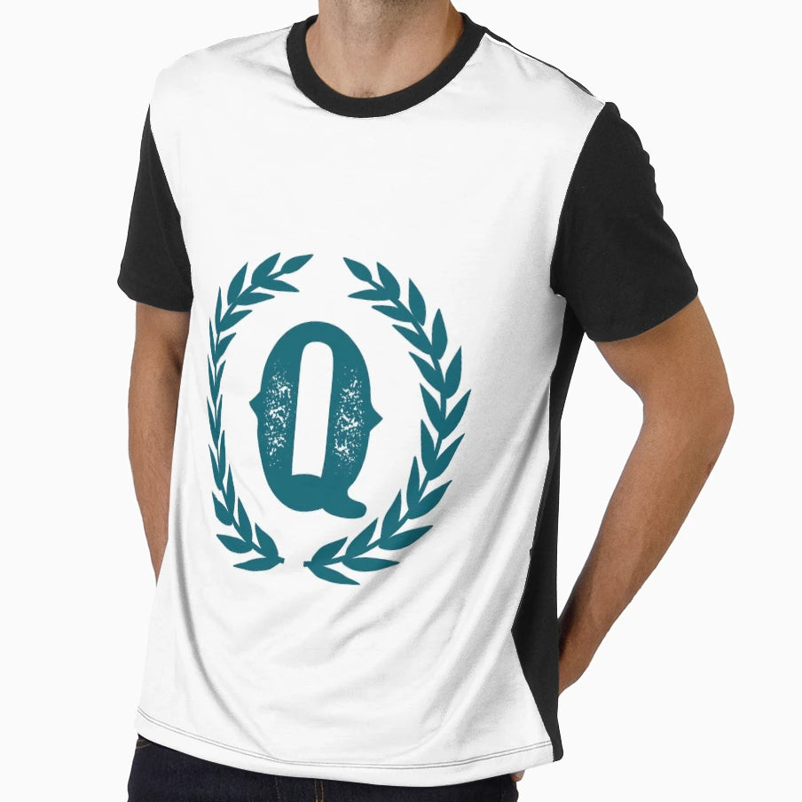 Dark Teal Monogram Letter Q T-Shirt - Custom Art Print Unisex - T-Shirt, Sweatshirt, Hoodie
