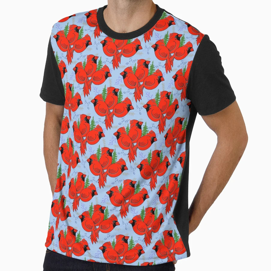 Red Cardinals Repeating Pattern 5 T-Shirt - Fun Novelty Design Unisex - T-Shirt, Sweatshirt, Hoodie