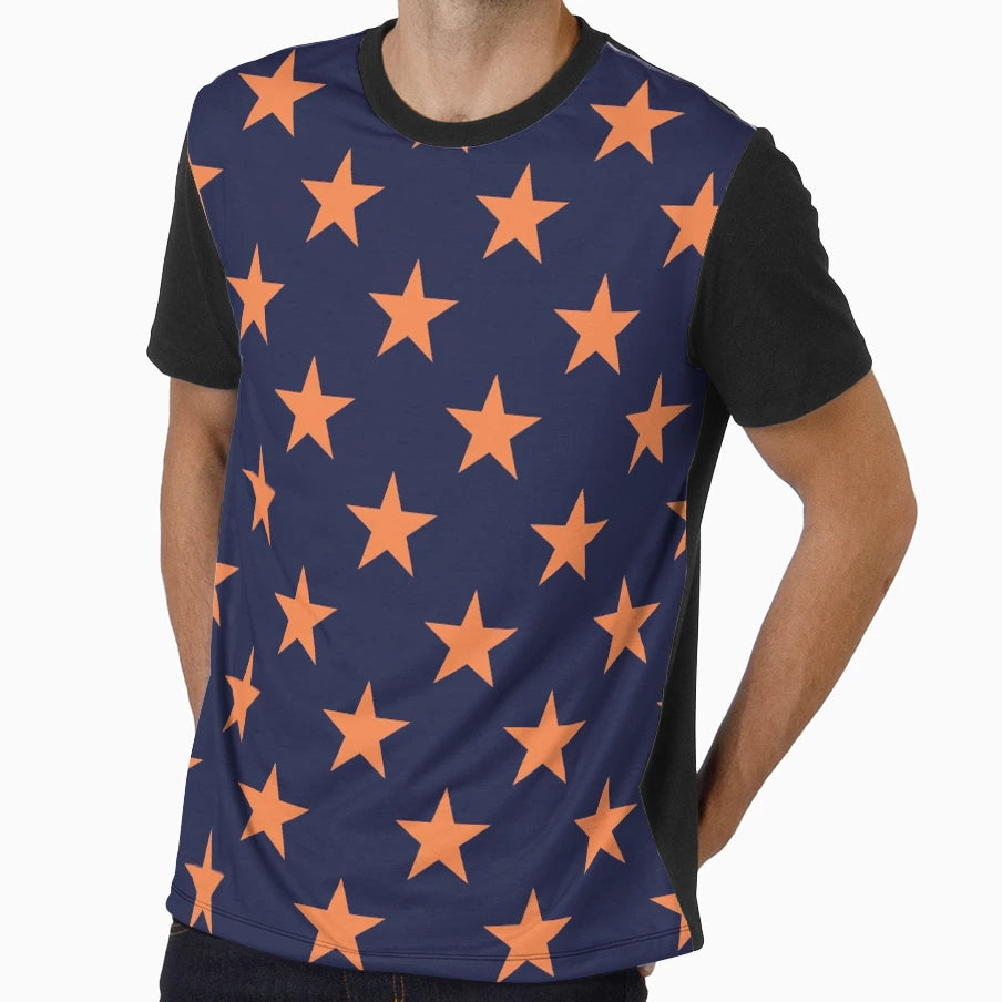Orange Navy Blue Stars T-Shirt - Minimalist Print for Adults - T-Shirt, Sweatshirt, Hoodie