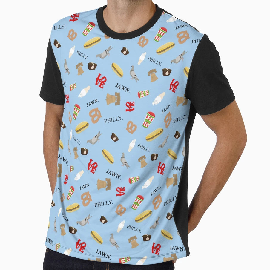 Philly City Pattern Light Blue T-Shirt - Unique Graphic Men Women - T-Shirt, Sweatshirt, Hoodie
