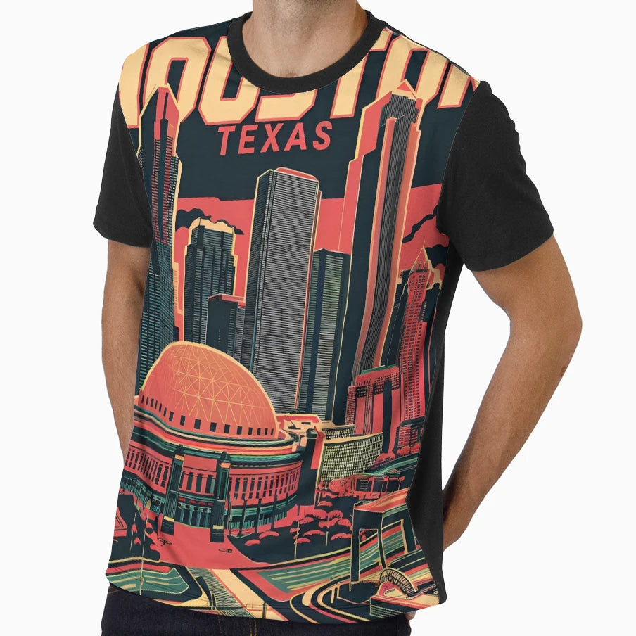 Digital Pop Art Travel Houston Texas T-Shirt - Graphic Print for Adults - T-Shirt, Sweatshirt, Hoodie