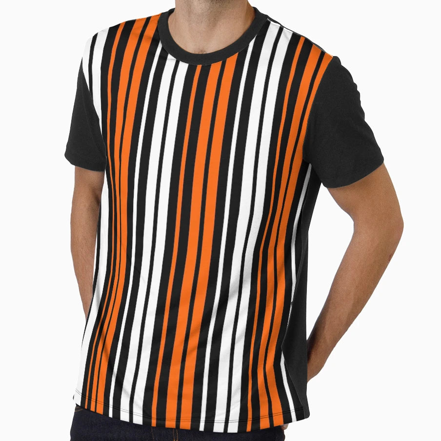 Orange White Stripes Black T-Shirt - Casual Everyday Wear for Adults - T-Shirt, Sweatshirt, Hoodie