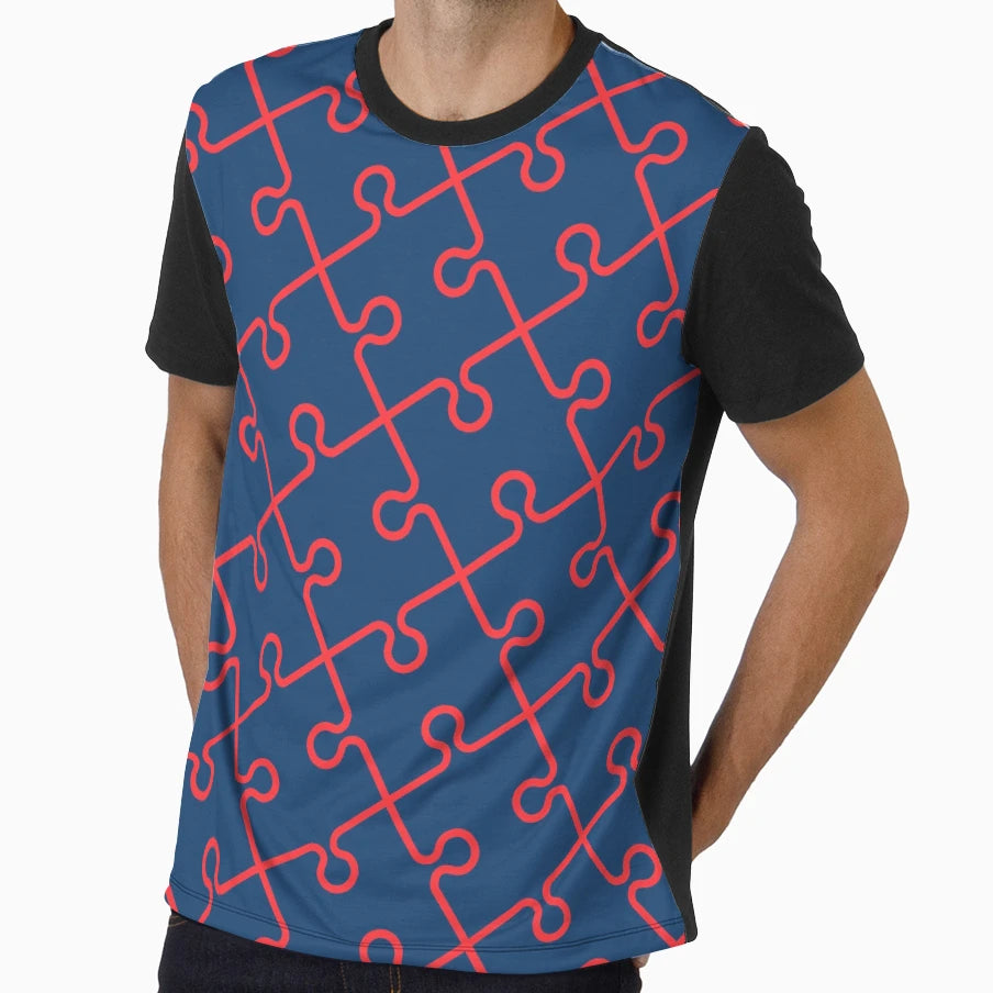 Red Jigsaw Puzzle Piece Universal Blue T-Shirt - Trendy Graphic for Adults - T-Shirt, Sweatshirt, Hoodie