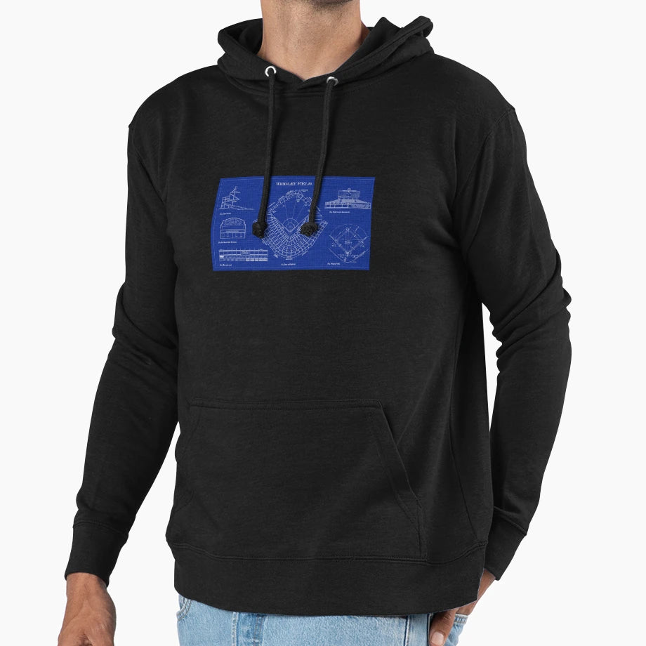Wrigley Field Blueprint Hoodie - Trendy Graphic Men Women - T-Shirt, Sweatshirt, Hoodie