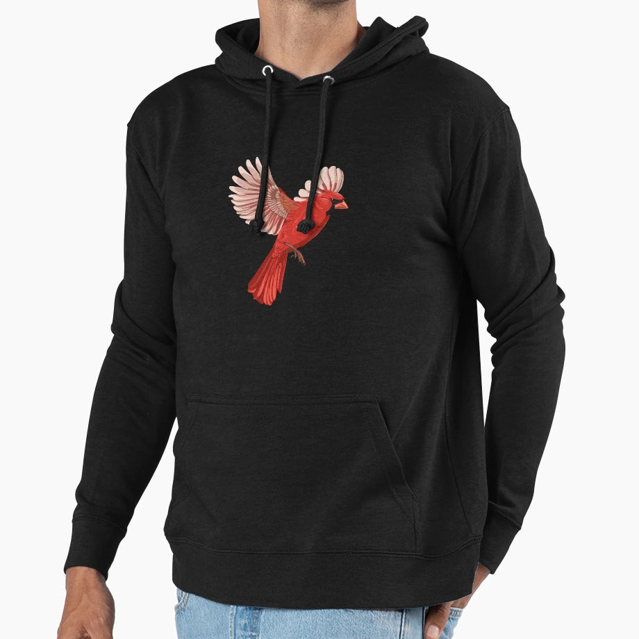 Flying Bird Northern Cardinal Hoodie - Minimalist Print Unisex - T-Shirt, Sweatshirt, Hoodie