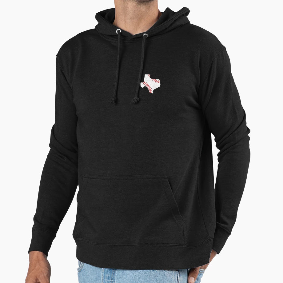 Baseball Player Texas State Map Gift Hoodie - Fun Novelty Design Men Women - T-Shirt, Sweatshirt, Hoodie