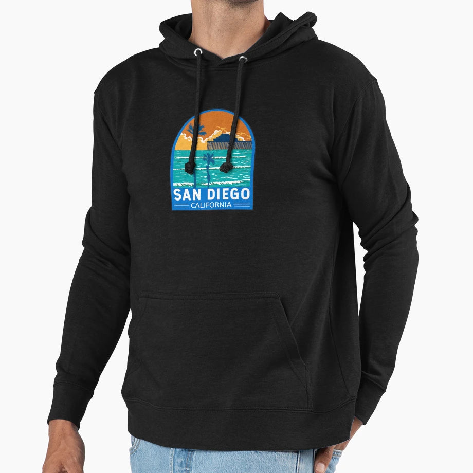San Diego California Travel Art Emblem Hoodie - Streetwear Style Men Women - T-Shirt, Sweatshirt, Hoodie