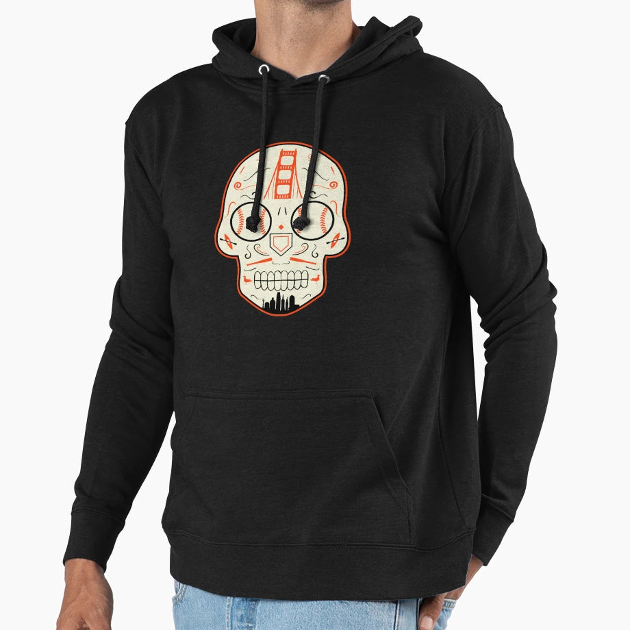 San Francisco Baseball Sugar Skull 1 Hoodie - Custom Art Print Unisex - T-Shirt, Sweatshirt, Hoodie