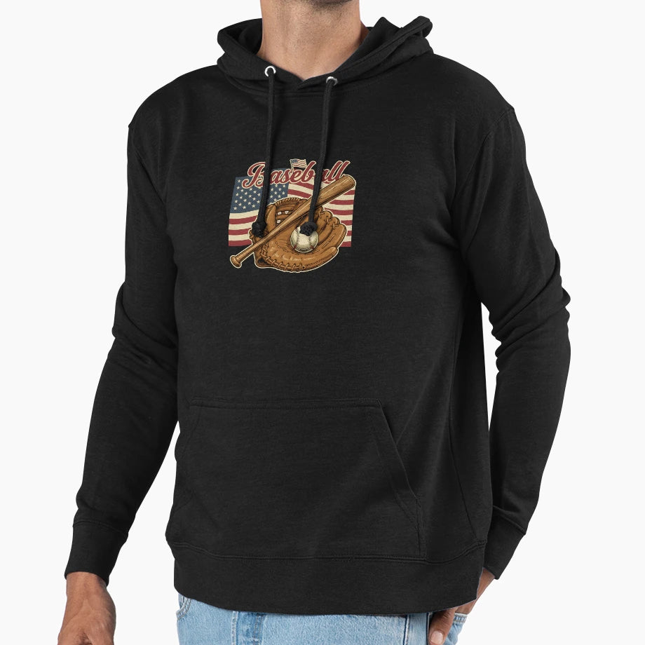 American Flag Baseball Player Bat Fan Hoodie - Graphic Print Men Women - T-Shirt, Sweatshirt, Hoodie