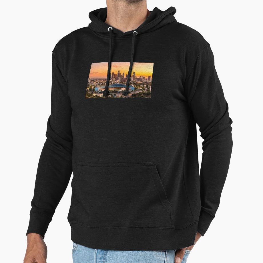 Dodger Stadium Sunset Downtown Los Hoodie - Trendy Graphic Men Women - T-Shirt, Sweatshirt, Hoodie