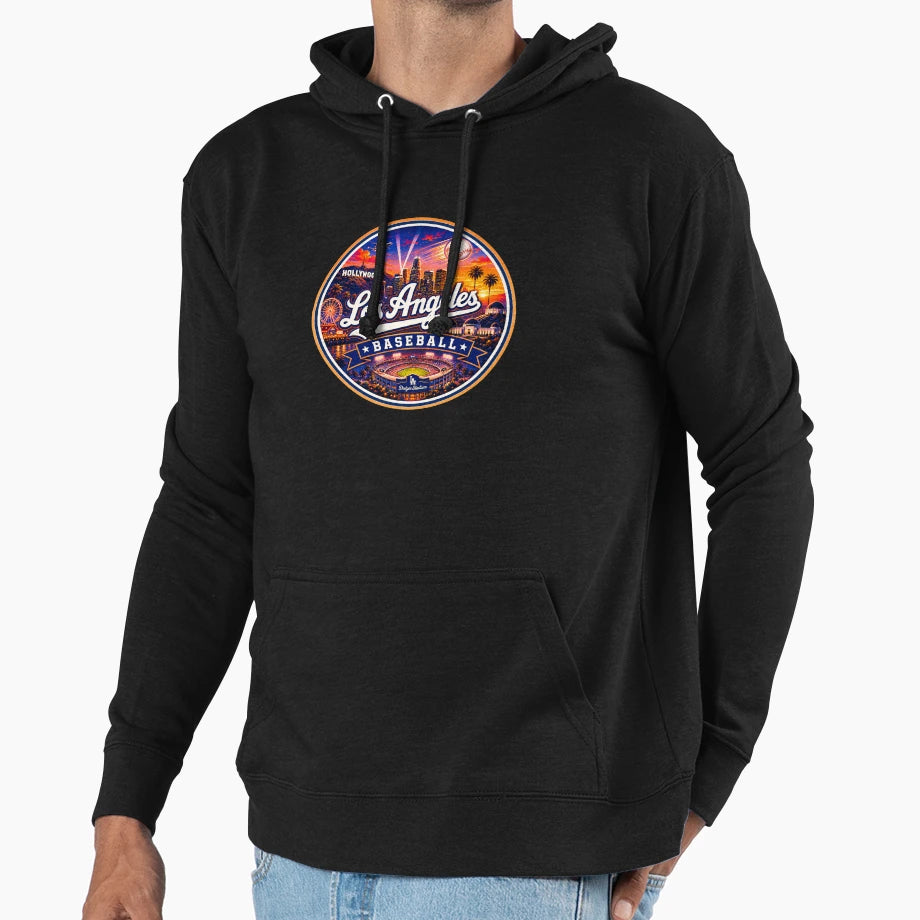 Warm Sunset Los Angeles Baseball Emblem Hoodie - Unique Graphic for Adults - T-Shirt, Sweatshirt, Hoodie