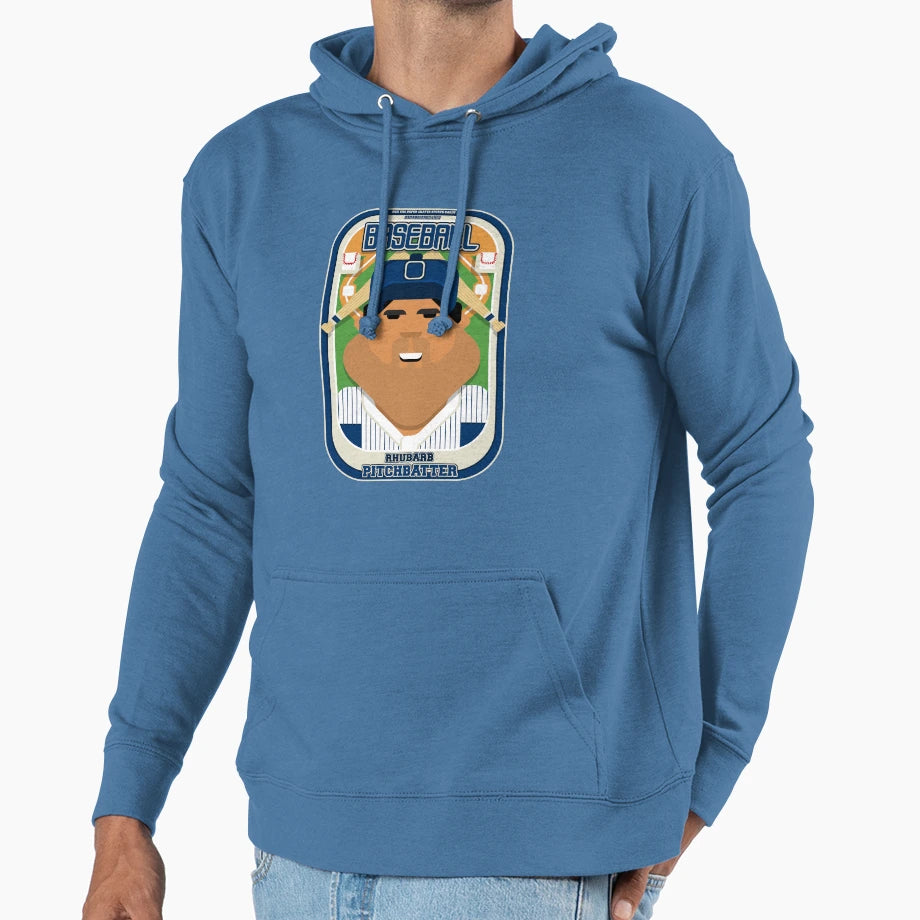 Baseball Blue Pinstripes Rhubarb Hoodie - Trendy Graphic Unisex - T-Shirt, Sweatshirt, Hoodie