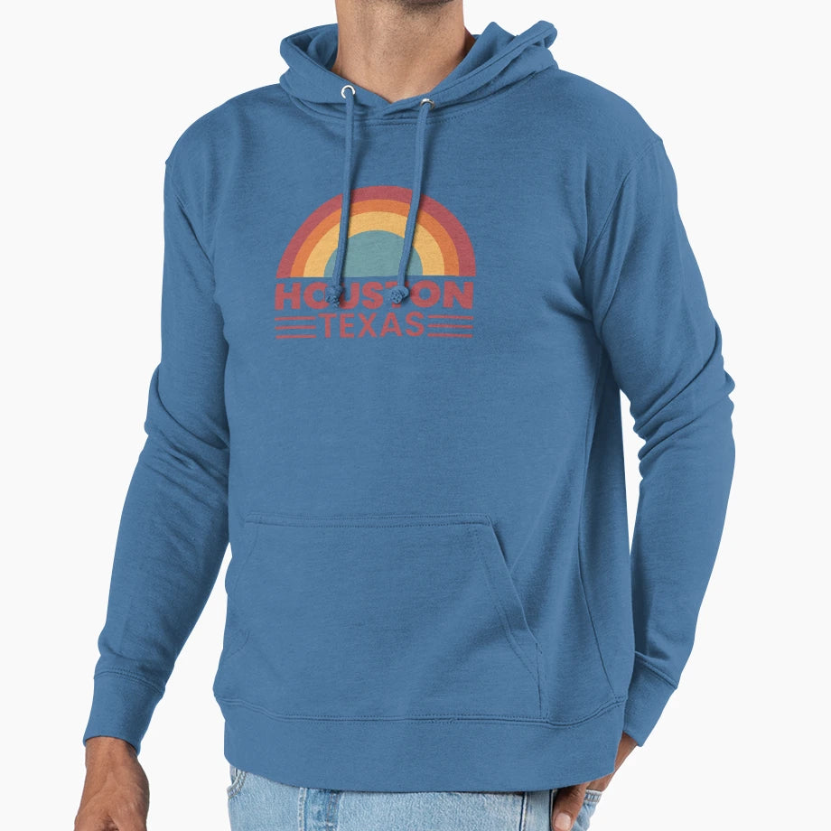 Houston Texas Rainbow Sunset Hoodie - Trendy Graphic Unisex - T-Shirt, Sweatshirt, Hoodie