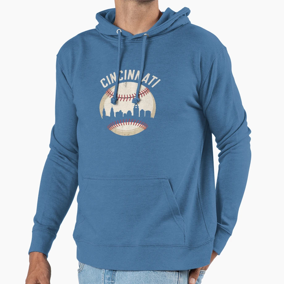 Cincinnati Cityscape Baseball Lover Hoodie - Custom Art Print Men Women - T-Shirt, Sweatshirt, Hoodie