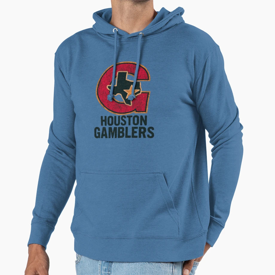 Houston Gamblers Logo Distressed Texas Hoodie - Novelty Apparel Men Women - T-Shirt, Sweatshirt, Hoodie