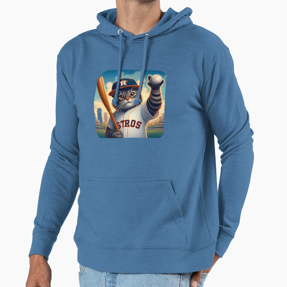 Astros Cat Play Baseball Hoodie - Novelty Apparel Unisex - T-Shirt, Sweatshirt, Hoodie