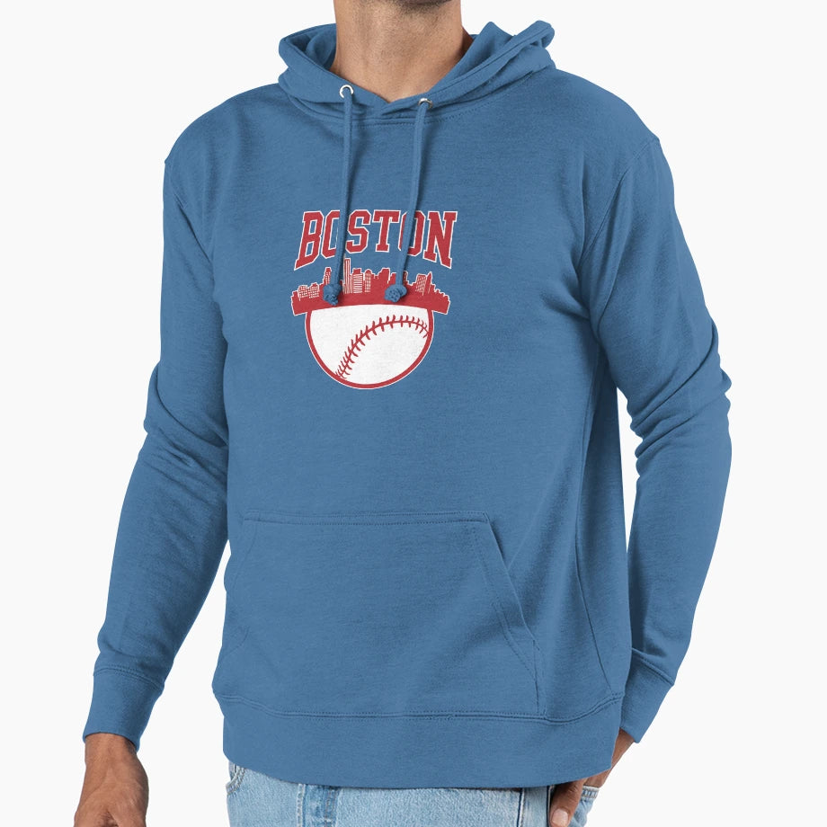 Boston Baseball Minimalist City Skyline Hoodie - Unique Graphic for Adults - T-Shirt, Sweatshirt, Hoodie