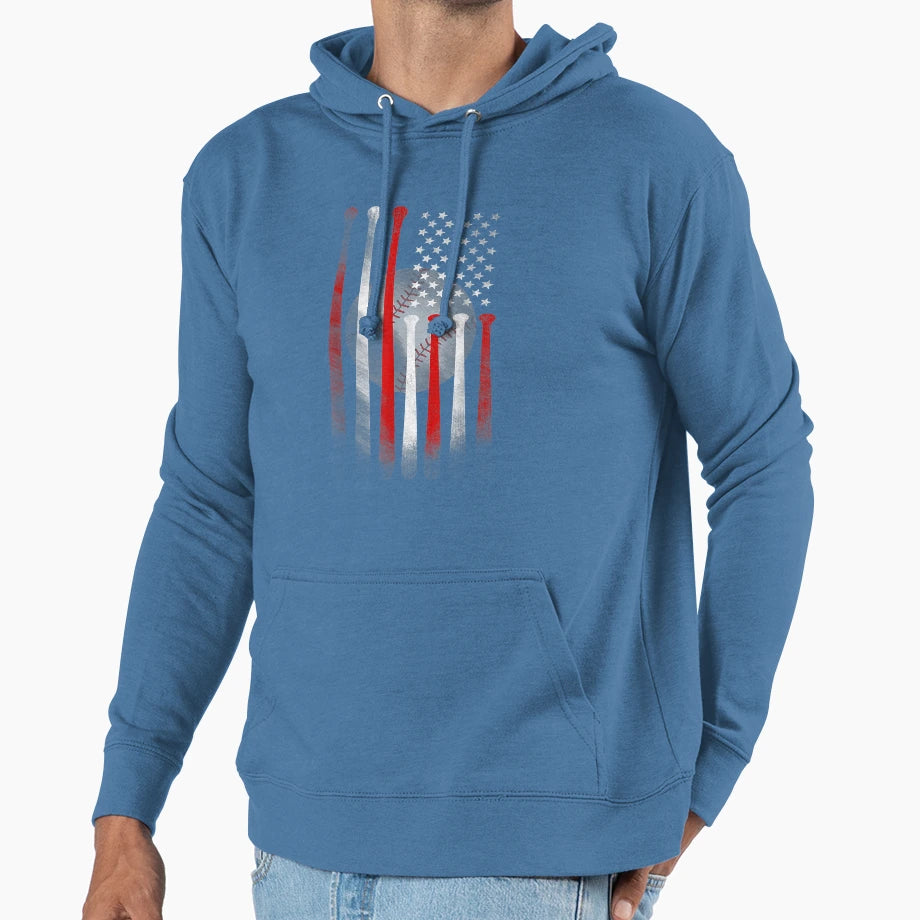 American Flag Baseball Flag Hoodie - Minimalist Print Men Women - T-Shirt, Sweatshirt, Hoodie