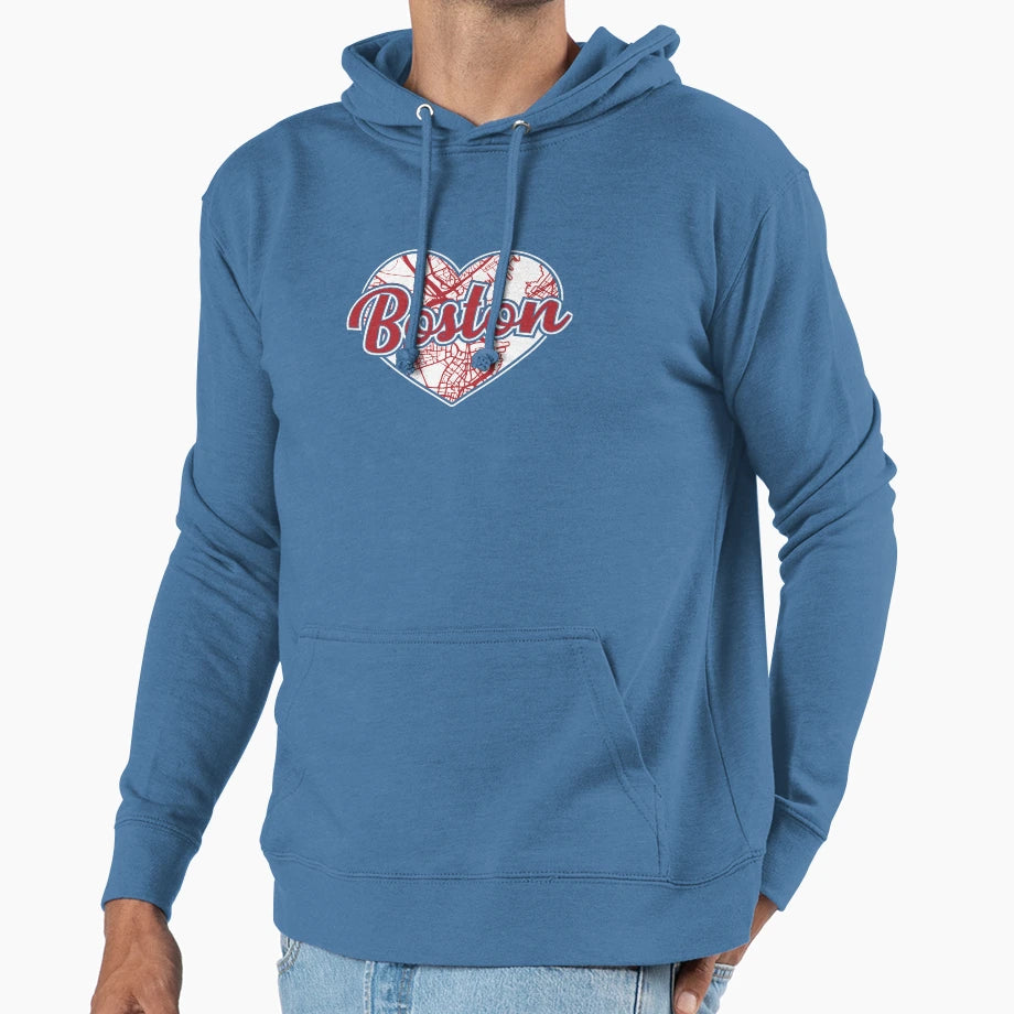 Love Boston Baseball Heart City Map Hoodie - Graphic Print for Adults - T-Shirt, Sweatshirt, Hoodie
