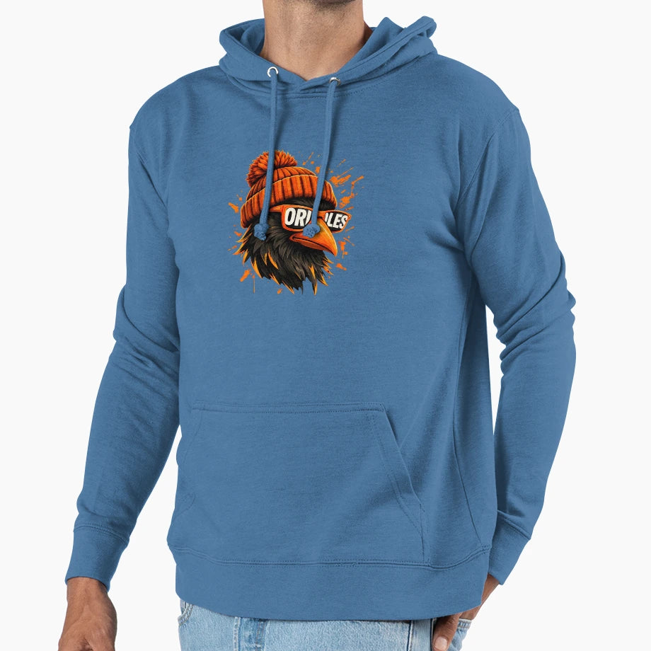 Orange Black Bird Portrait Winter Beanie Hoodie - Aesthetic Graphic Unisex - T-Shirt, Sweatshirt, Hoodie