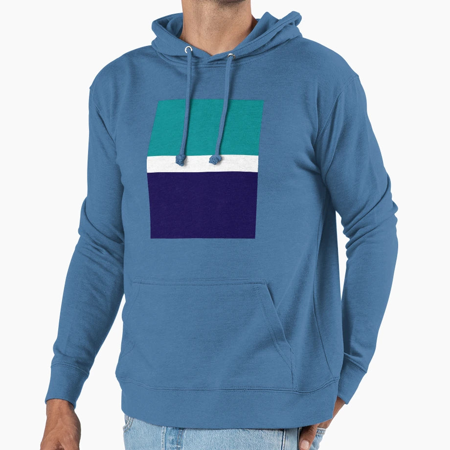 Teal White Navy Blue Plain Color Block Hoodie - Minimalist Print Men Women - T-Shirt, Sweatshirt, Hoodie