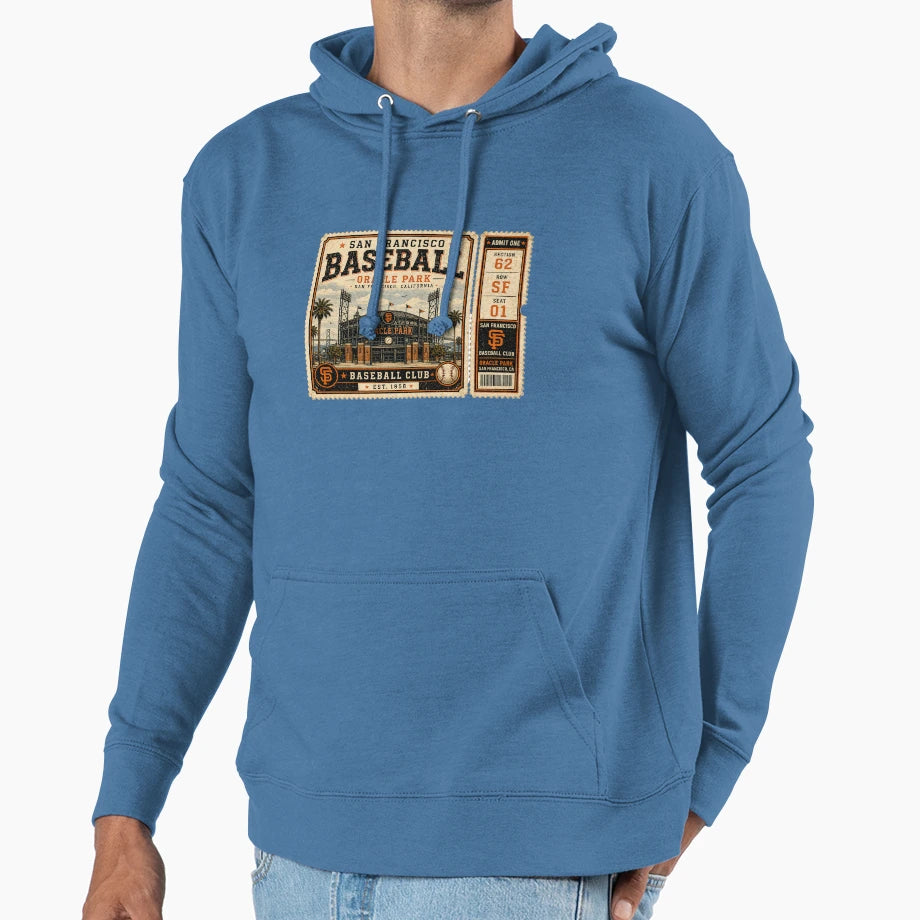 San Francisco Baseball Ticket Stub Hoodie - Graphic Print for Adults - T-Shirt, Sweatshirt, Hoodie