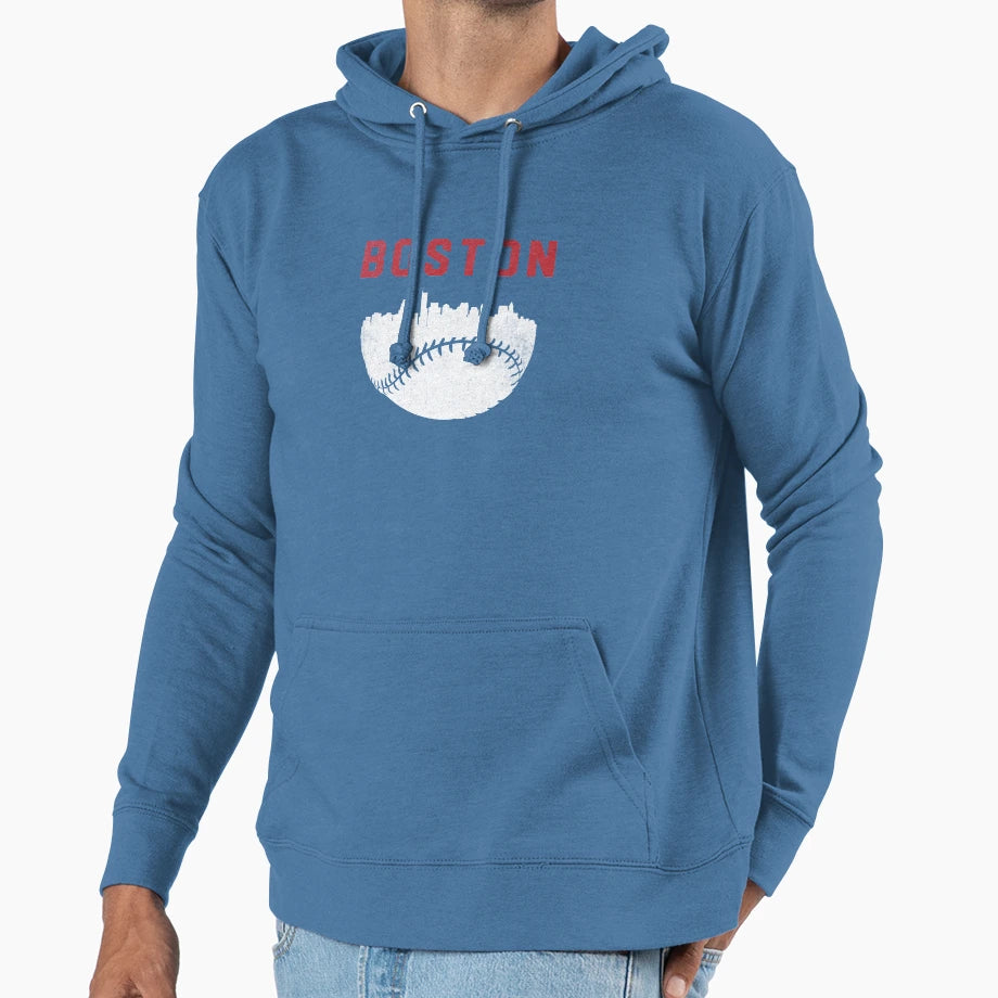 Boston Massachusetts Cityscape Baseball Hoodie - Aesthetic Graphic Unisex - T-Shirt, Sweatshirt, Hoodie
