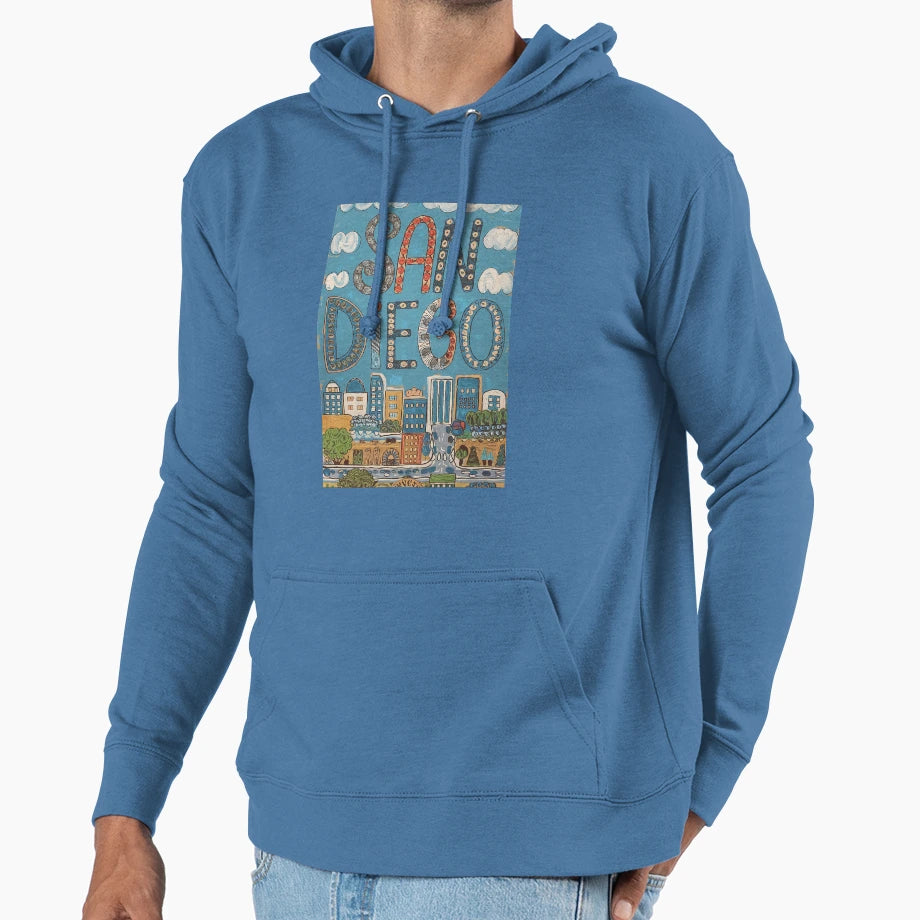 San Diego Whimsical City Life Hoodie - Fun Novelty Design for Adults - T-Shirt, Sweatshirt, Hoodie