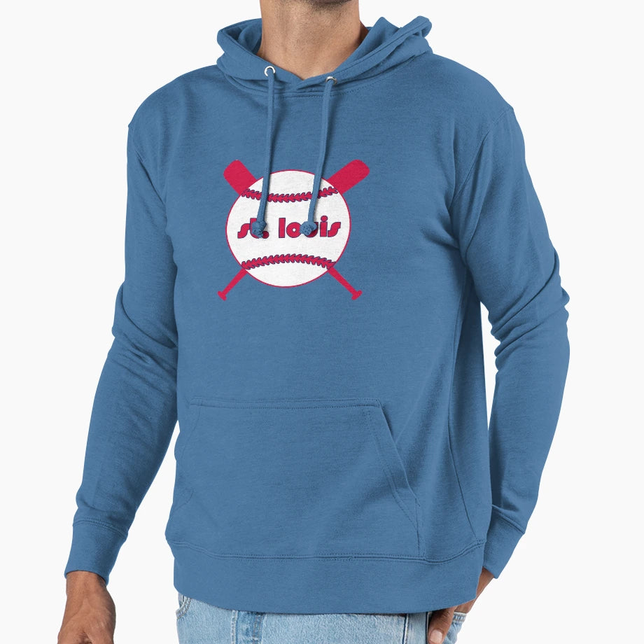 St Louis Throwback Baseball Crossed Bats Hoodie - Graphic Print for Adults - T-Shirt, Sweatshirt, Hoodie