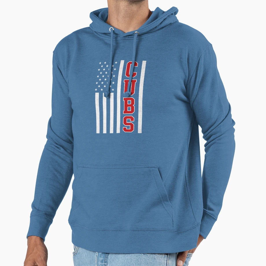 Cubs American Flag Patriotic Usa Hoodie - Casual Everyday Wear for Adults - T-Shirt, Sweatshirt, Hoodie