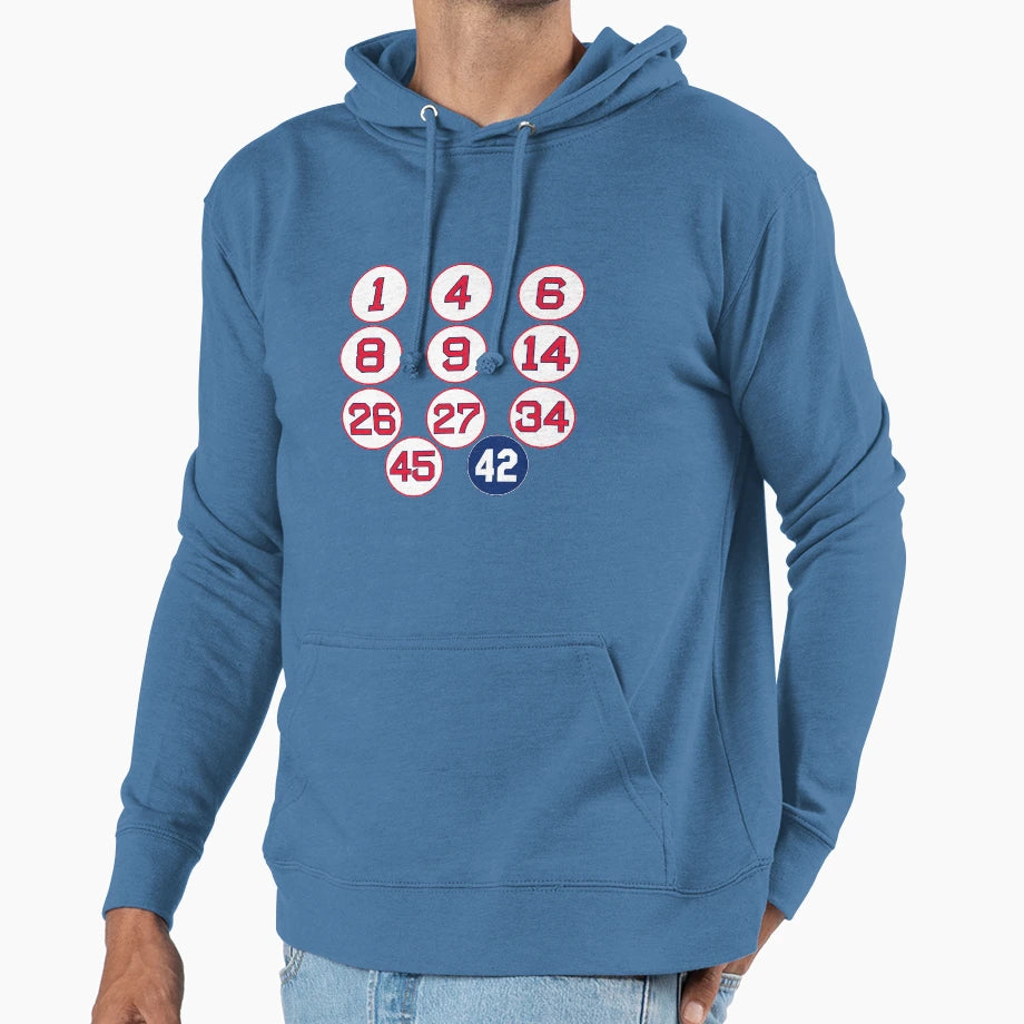 Sox Retired Numbers Hoodie - Fun Novelty Design for Adults - T-Shirt, Sweatshirt, Hoodie